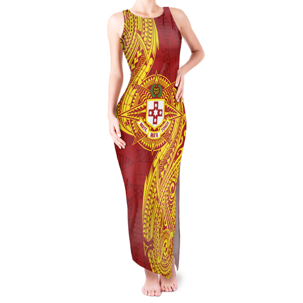 Personalised Kolisi Tonga Atele Tank Maxi Dress Since 1882 Simple Ngatu Pattern LT9 Women Gold - Polynesian Pride