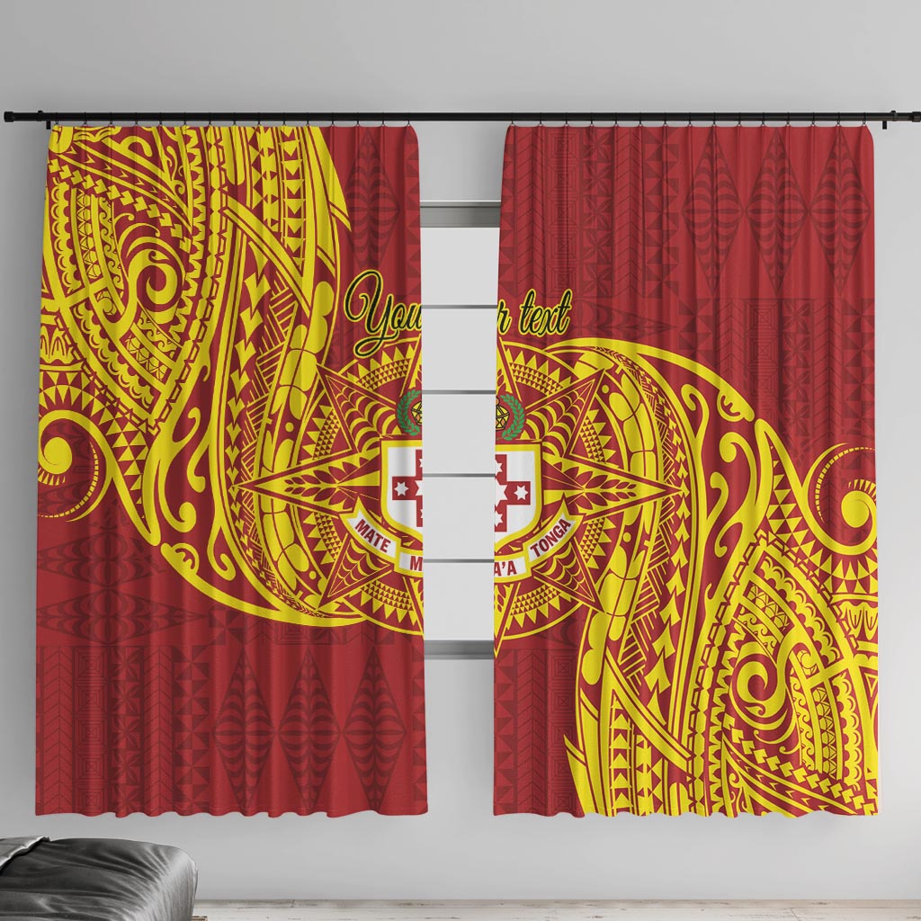 Personalised Kolisi Tonga Atele Window Curtain Since 1882 Simple Ngatu Pattern LT9 With Hooks Gold - Polynesian Pride