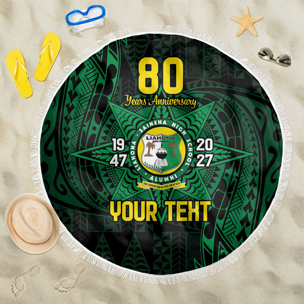 Personalised Tonga Liahona High School 76th Anniversary Beach Blanket Special Kupesi Pattern LT9 One Size 150cm Green - Polynesian Pride