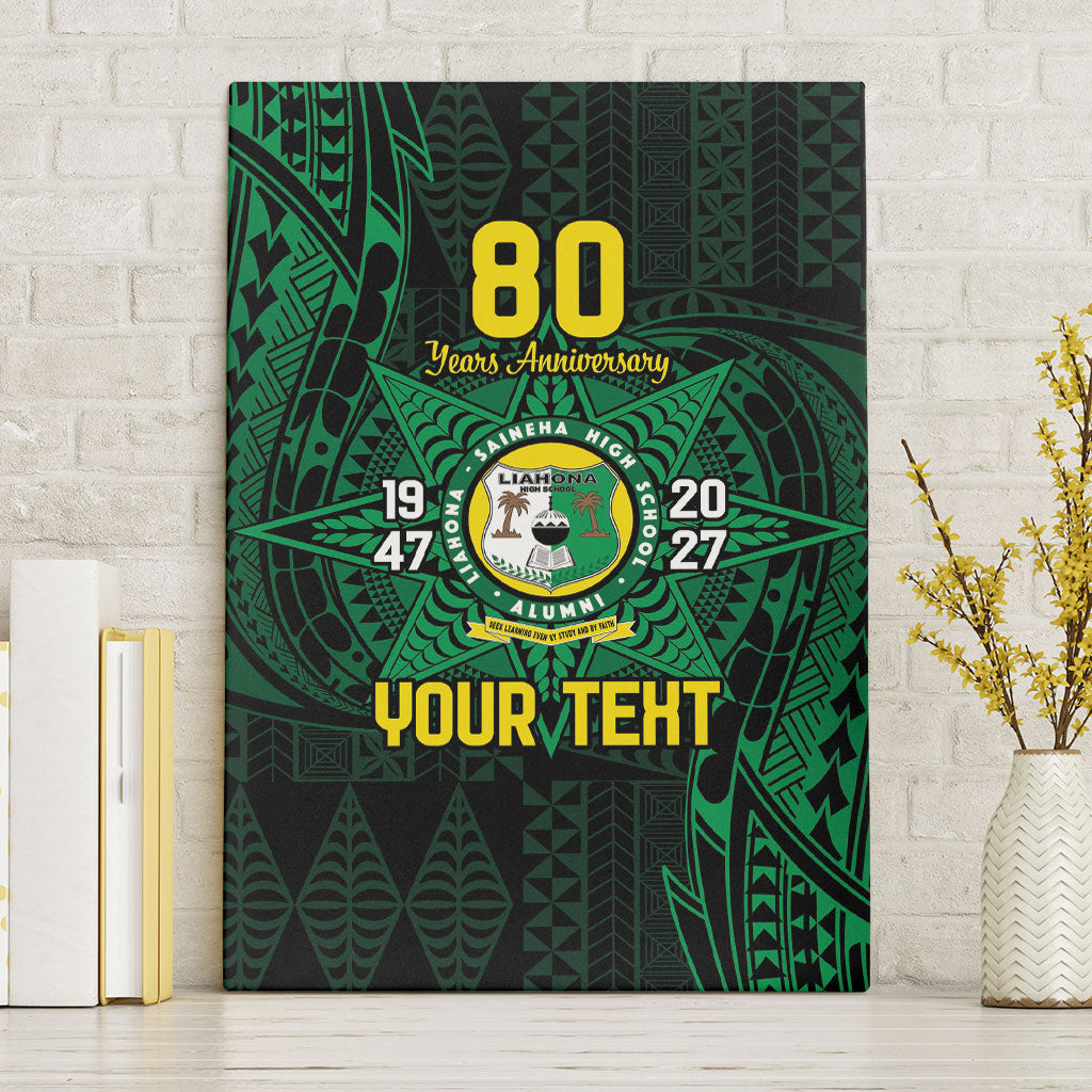 Personalised Tonga Liahona High School 76th Anniversary Canvas Wall Art Special Kupesi Pattern LT9 Without Frame Green - Polynesian Pride