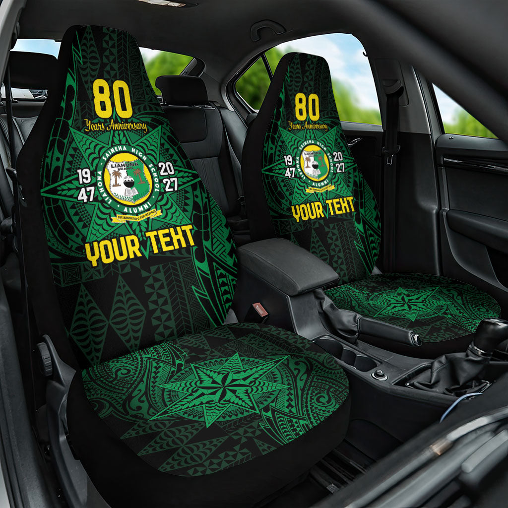 Personalised Tonga Liahona High School 76th Anniversary Car Seat Cover Special Kupesi Pattern LT9 One Size Green - Polynesian Pride