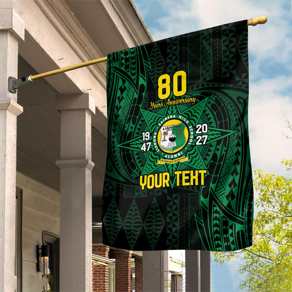Personalised Tonga Liahona High School 76th Anniversary Garden Flag Special Kupesi Pattern LT9 Garden Flag Green - Polynesian Pride