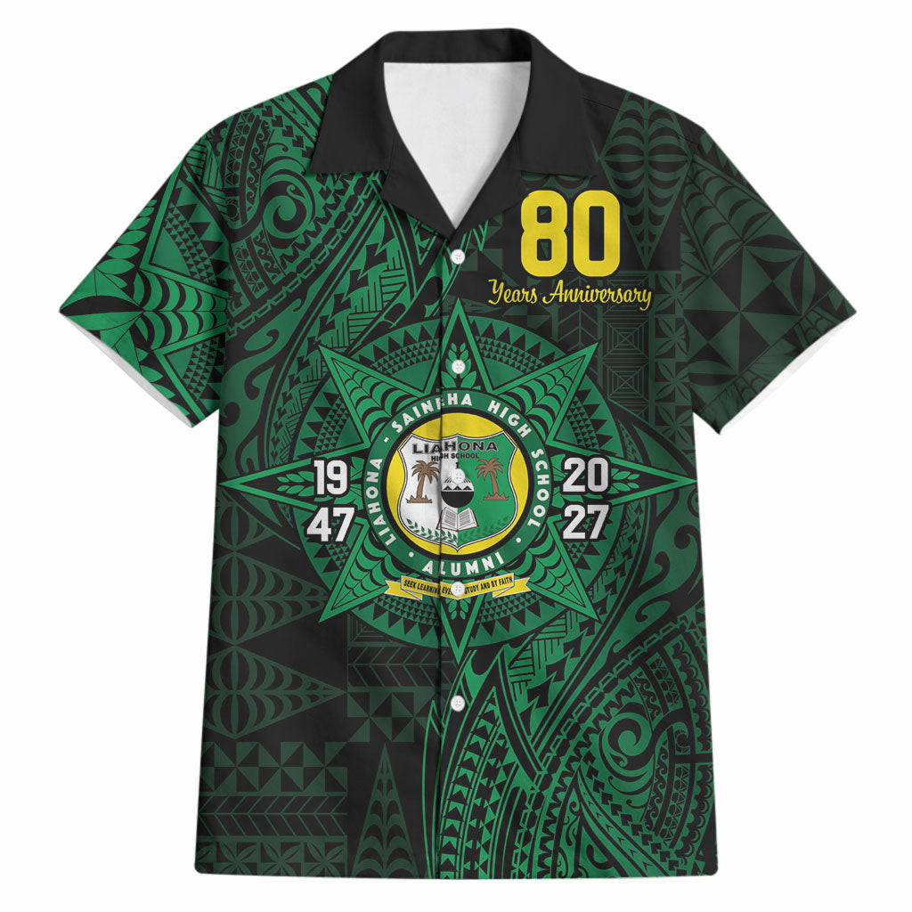 Personalised Tonga Liahona High School 80th Anniversary Hawaiian Shirt Special Kupesi Pattern LT9 Green - Polynesian Pride