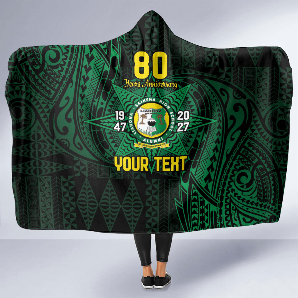 Personalised Tonga Liahona High School 80th Anniversary Hooded Blanket Special Kupesi Pattern LT9 One Size Green - Polynesian Pride