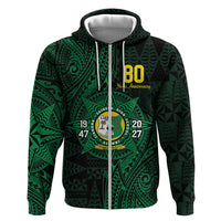 Personalised Tonga Liahona High School 80th Anniversary Hoodie Special Kupesi Pattern LT9 Zip Hoodie Green - Polynesian Pride