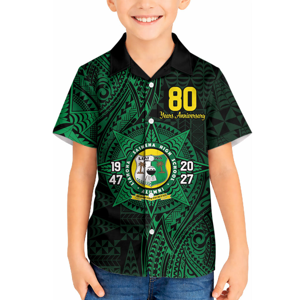 Personalised Tonga Liahona High School 76th Anniversary Kid Hawaiian Shirt Special Kupesi Pattern LT9 Kid Green - Polynesian Pride