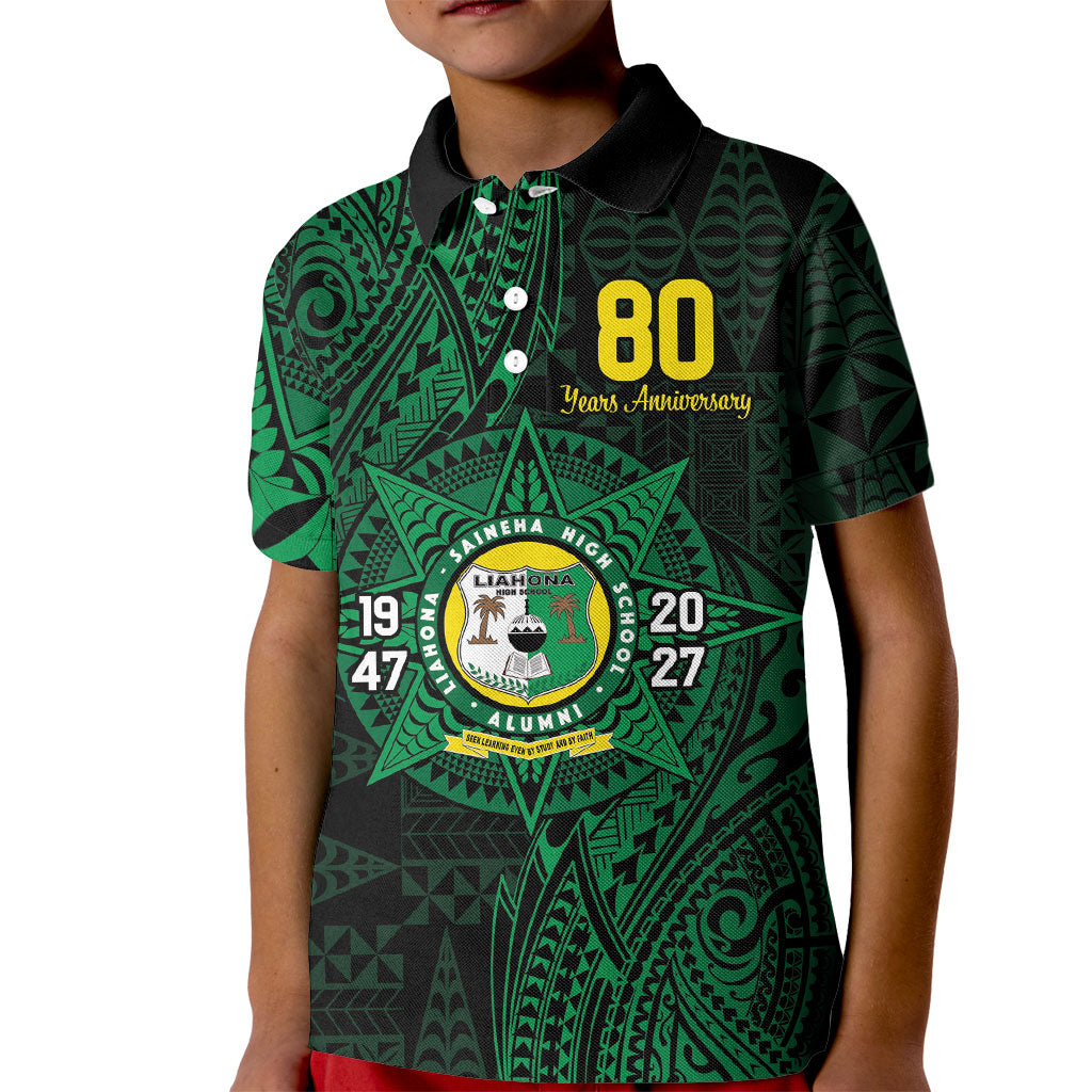 Personalised Tonga Liahona High School 76th Anniversary Kid Polo Shirt Special Kupesi Pattern LT9 Kid Green - Polynesian Pride