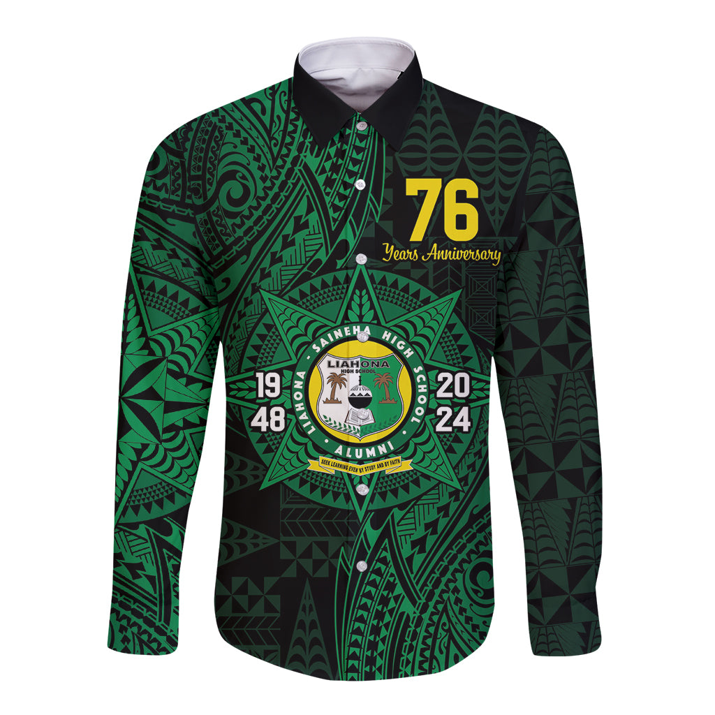 Personalised Tonga Liahona High School 76th Anniversary Long Sleeve Button Shirt Special Kupesi Pattern