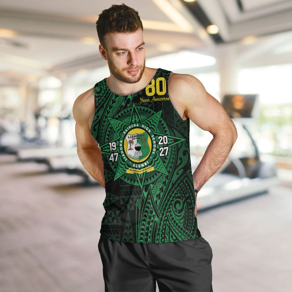 Personalised Tonga Liahona High School 76th Anniversary Men Tank Top Special Kupesi Pattern LT9 Green - Polynesian Pride