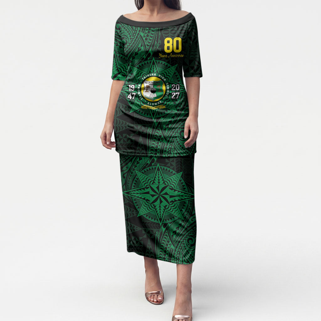 Personalised Tonga Liahona High School 76th Anniversary Puletasi Special Kupesi Pattern LT9 Long Dress Green - Polynesian Pride