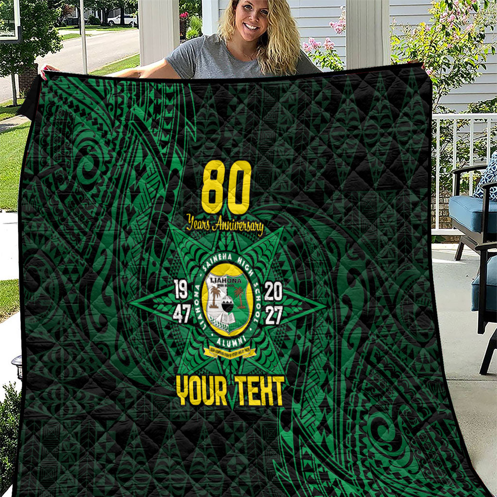 Personalised Tonga Liahona High School 76th Anniversary Quilt Special Kupesi Pattern LT9 Green - Polynesian Pride