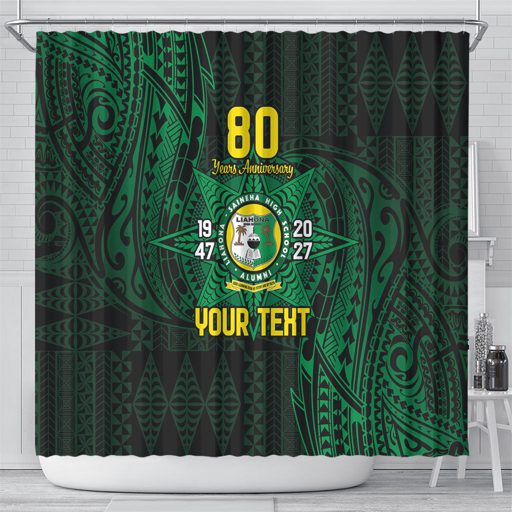 Personalised Tonga Liahona High School 80th Anniversary Shower Curtain Special Kupesi Pattern LT9 - Polynesian Pride