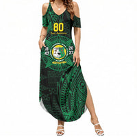 Personalised Tonga Liahona High School 80th Anniversary Summer Maxi Dress Special Kupesi Pattern LT9 Women Green - Polynesian Pride