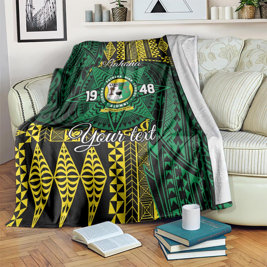 Personalised Tonga Liahona High School Blanket Since 1948 Special Kupesi Pattern LT9 Green - Polynesian Pride