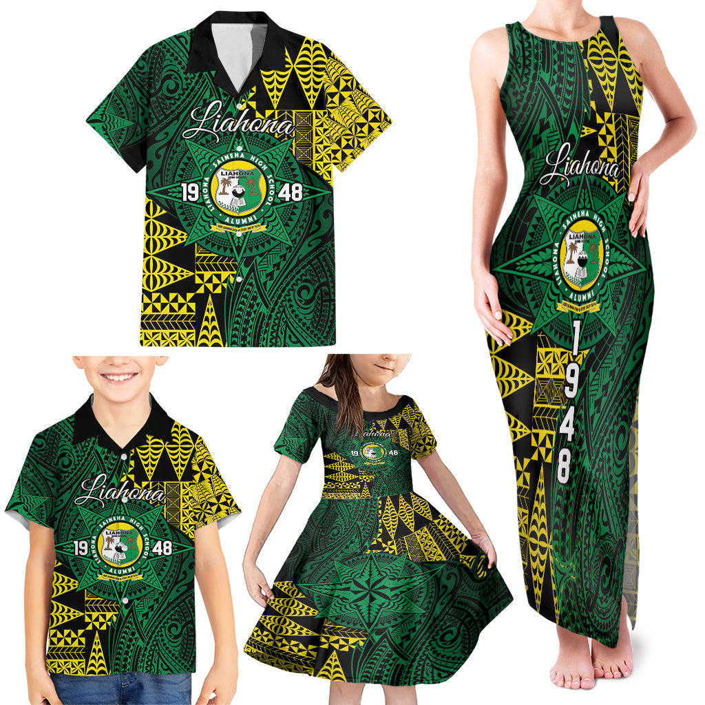 Personalised Tonga Liahona High School Family Matching Tank Maxi Dress and Hawaiian Shirt Since 1948 Special Kupesi Pattern