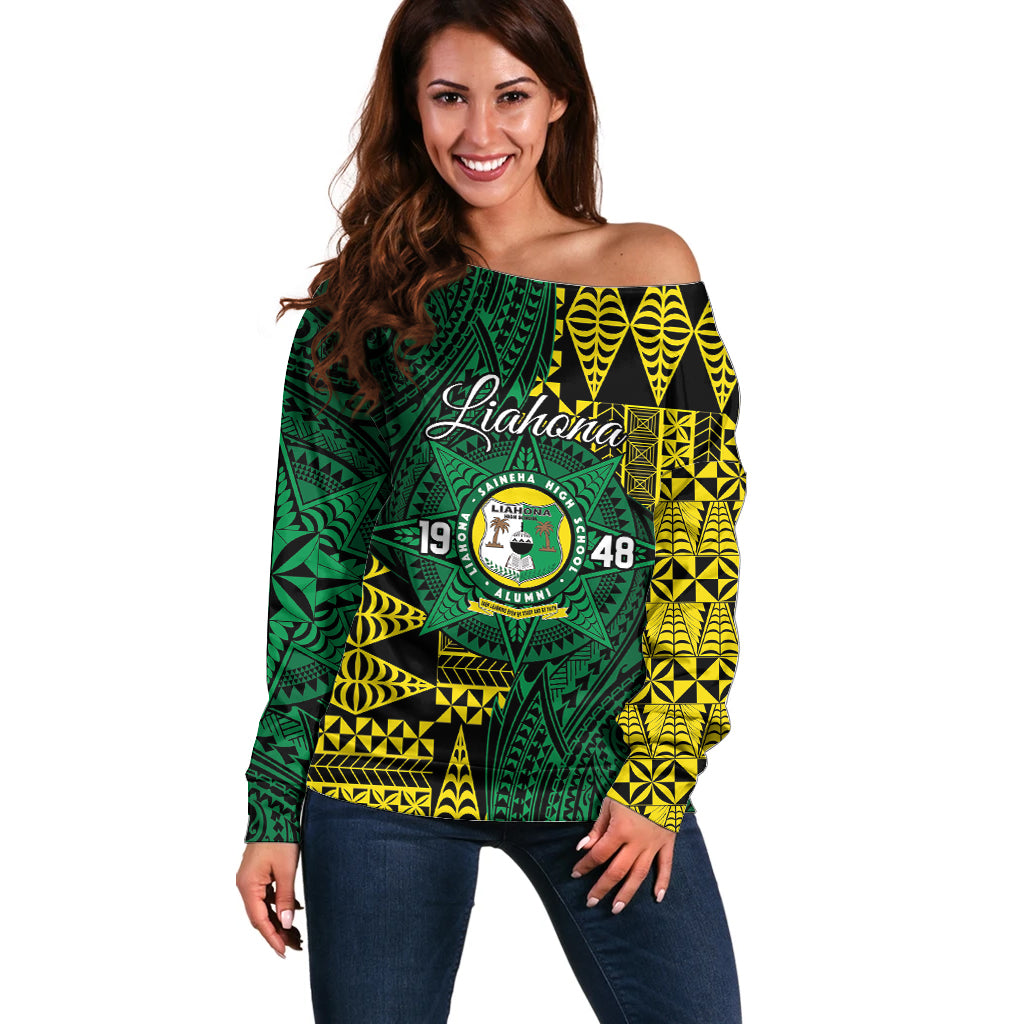 Personalised Tonga Liahona High School Off Shoulder Sweater Since 1948 Special Kupesi Pattern