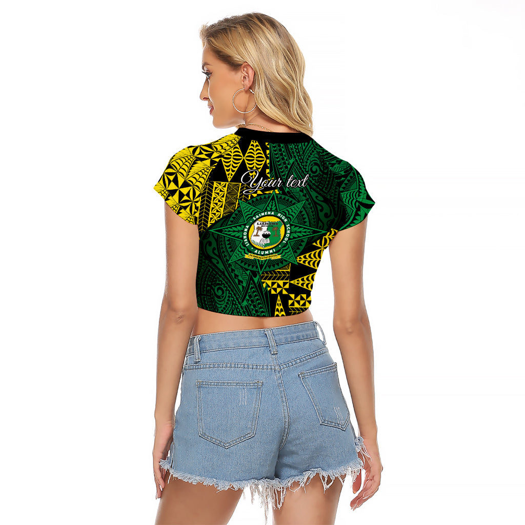 Personalised Tonga Liahona High School Raglan Cropped T Shirt Since 1948 Special Kupesi Pattern LT9 - Polynesian Pride