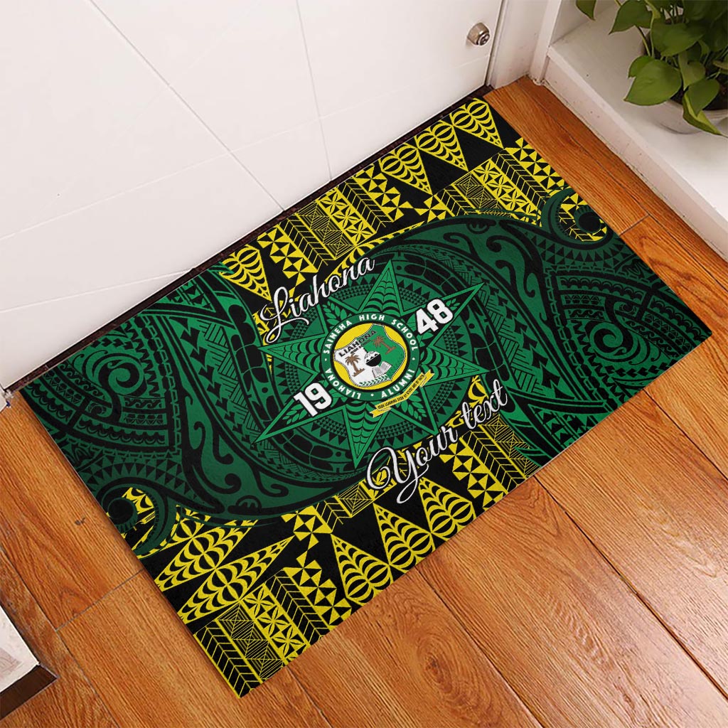 Personalised Tonga Liahona High School Rubber Doormat Since 1948 Special Kupesi Pattern LT9 Green - Polynesian Pride