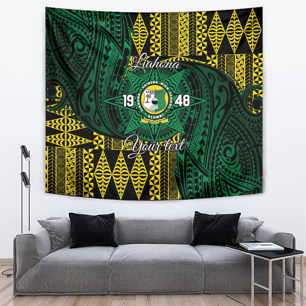 Personalised Tonga Liahona High School Tapestry Since 1948 Special Kupesi Pattern LT9 Green - Polynesian Pride