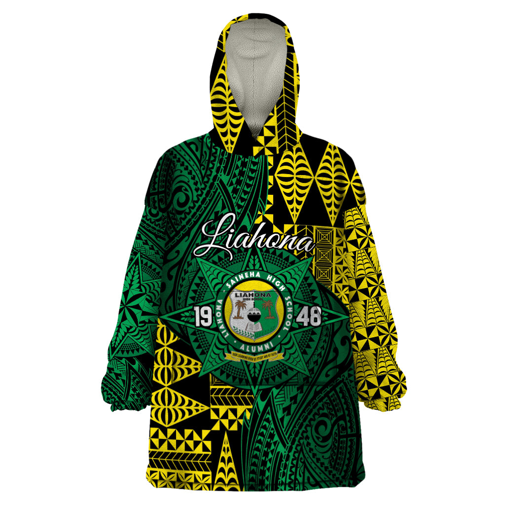 Personalised Tonga Liahona High School Wearable Blanket Hoodie Since 1948 Special Kupesi Pattern LT9 One Size Green - Polynesian Pride