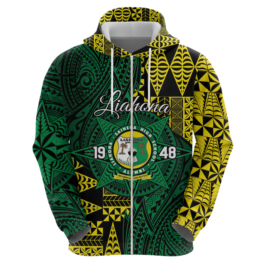 Personalised Tonga Liahona High School Zip Hoodie Since 1948 Special Kupesi Pattern LT9 - Polynesian Pride