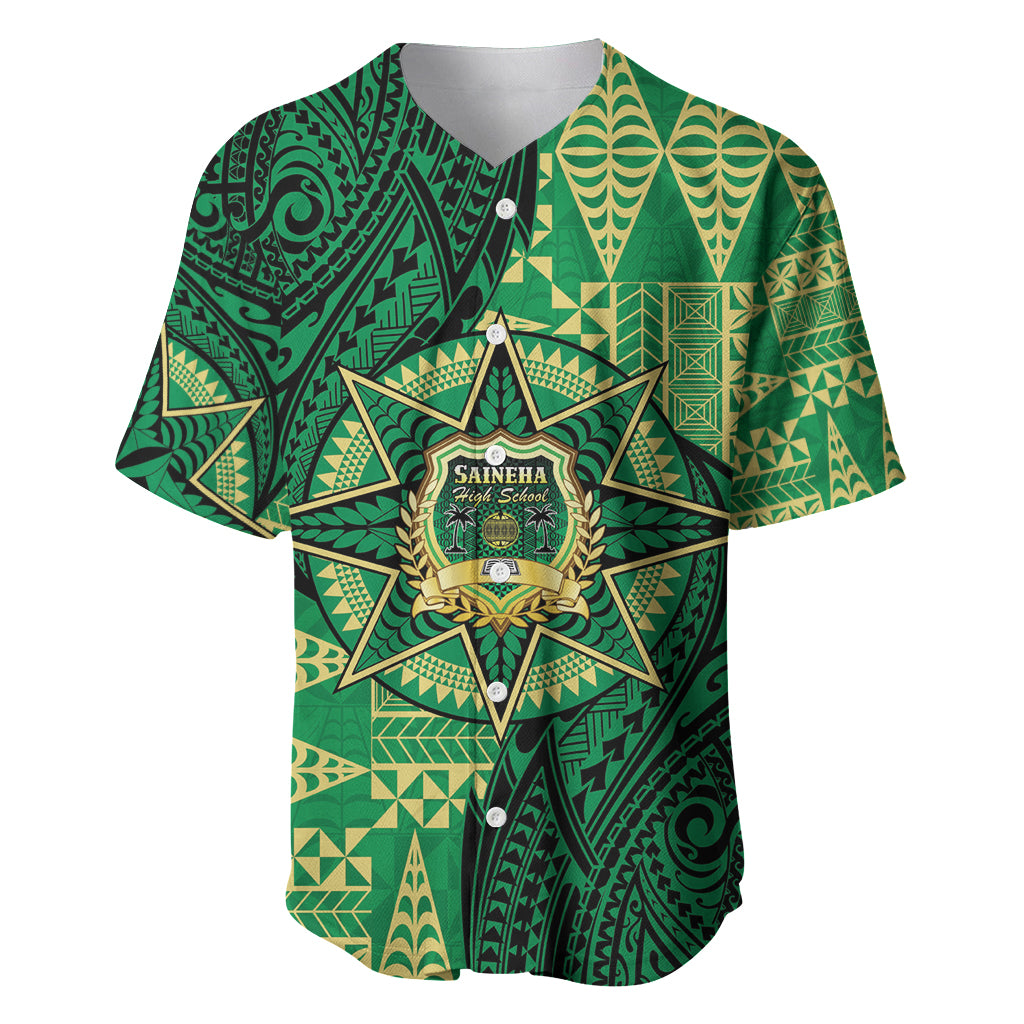 Personalised Tonga Saineha High School Baseball Jersey Since 1978 Special Kupesi Pattern LT9 Green - Polynesian Pride