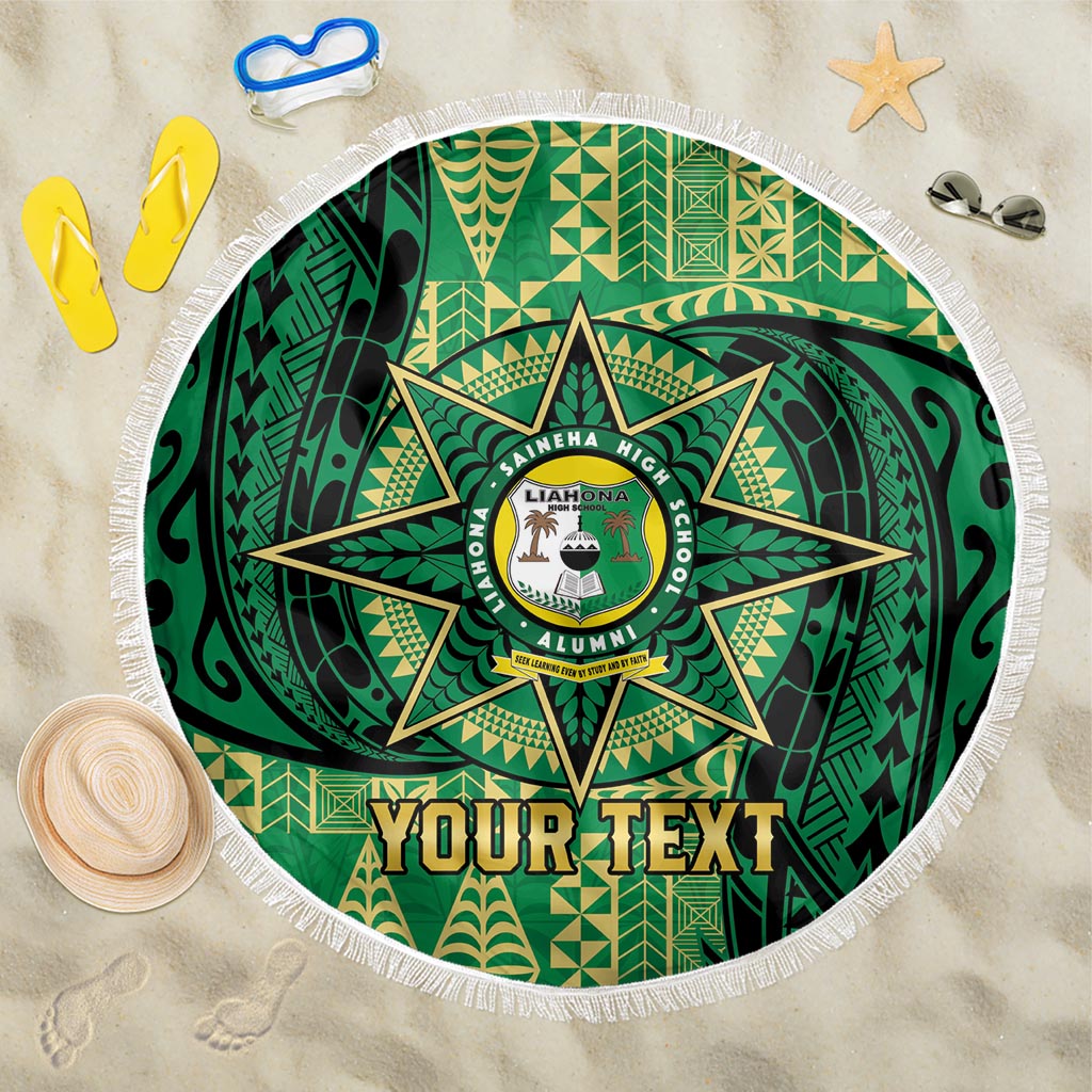Personalised Tonga Saineha High School Beach Blanket Since 1978 Special Kupesi Pattern LT9 One Size 150cm Green - Polynesian Pride
