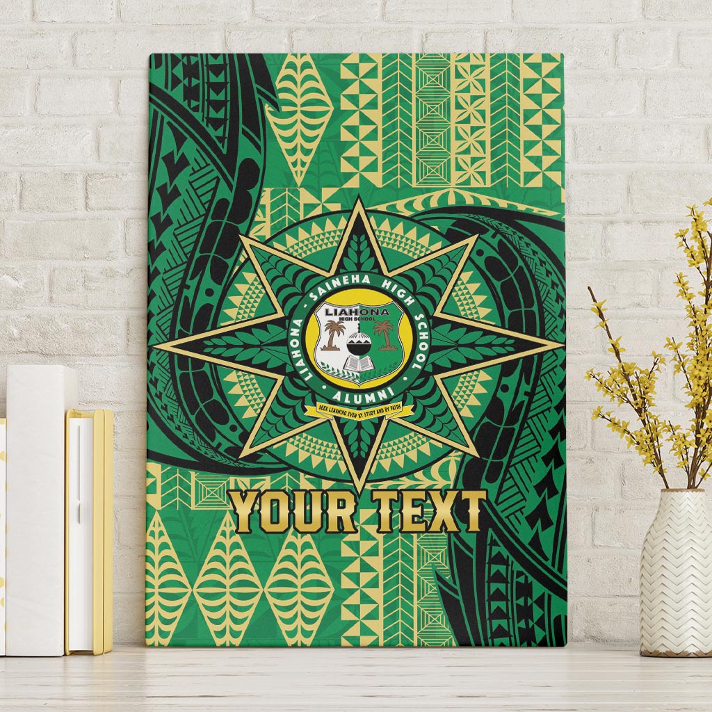 Personalised Tonga Saineha High School Canvas Wall Art Since 1978 Special Kupesi Pattern LT9 Without Frame Green - Polynesian Pride