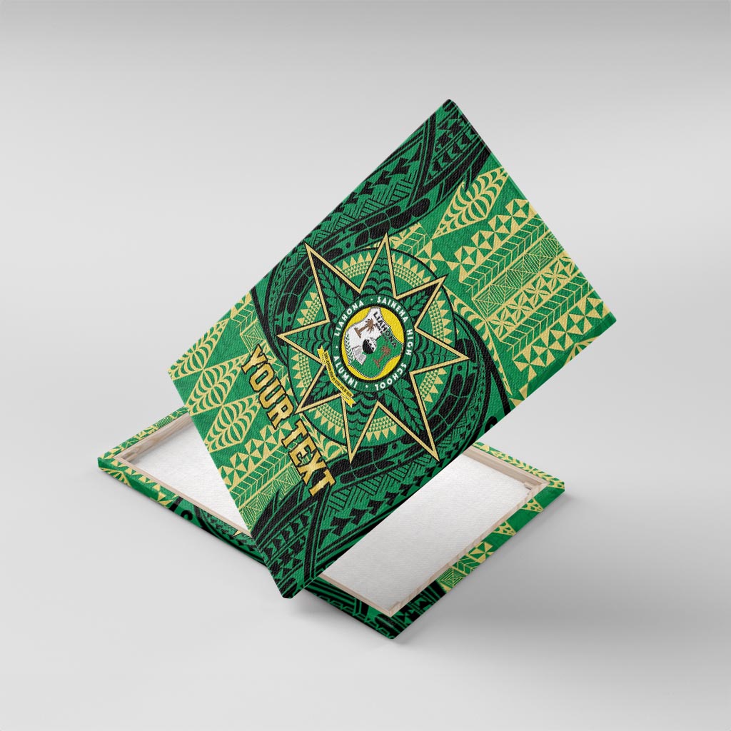 Personalised Tonga Saineha High School Canvas Wall Art Since 1978 Special Kupesi Pattern LT9 With Frame Green - Polynesian Pride