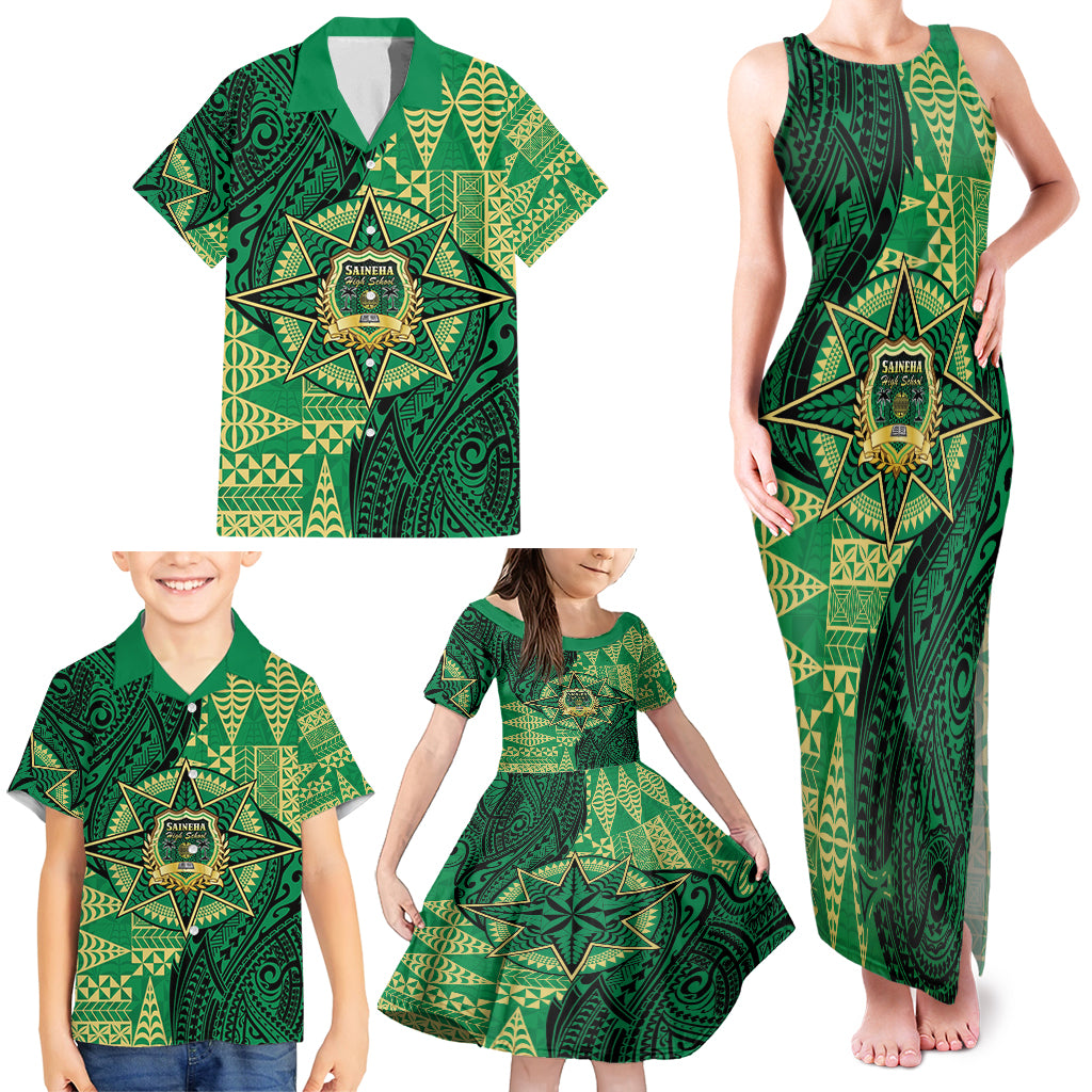 Personalised Tonga Saineha High School Family Matching Tank Maxi Dress and Hawaiian Shirt Since 1978 Special Kupesi Pattern