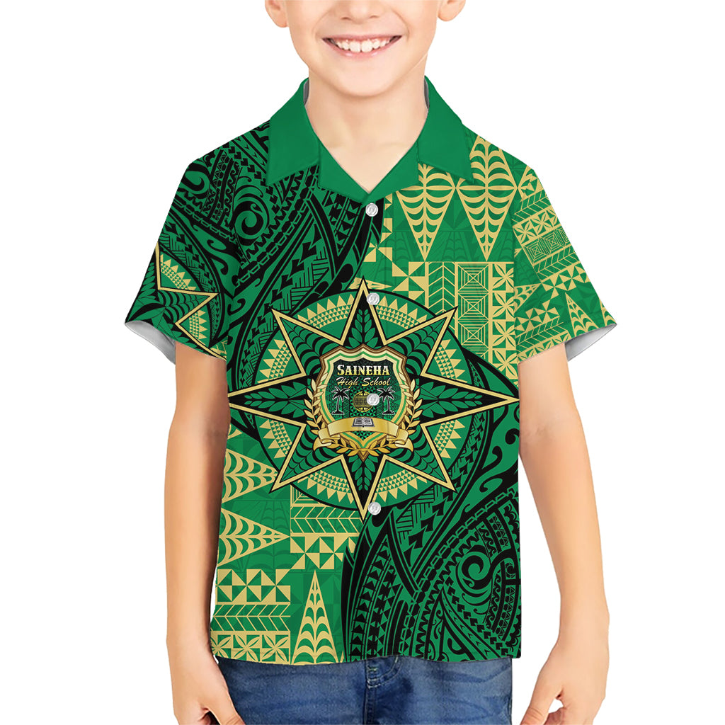 Personalised Tonga Saineha High School Kid Hawaiian Shirt Since 1978 Special Kupesi Pattern LT9 Kid Green - Polynesian Pride
