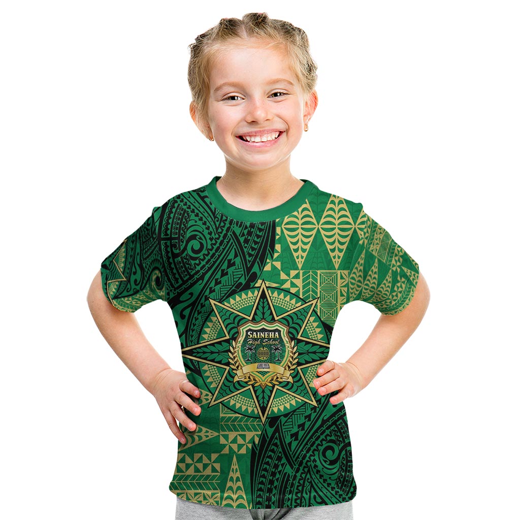 Personalised Tonga Saineha High School Kid T Shirt Since 1978 Special Kupesi Pattern LT9 Green - Polynesian Pride