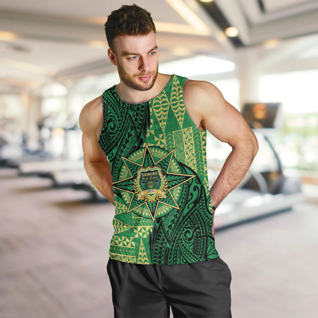 Personalised Tonga Saineha High School Men Tank Top Since 1978 Special Kupesi Pattern LT9 Green - Polynesian Pride