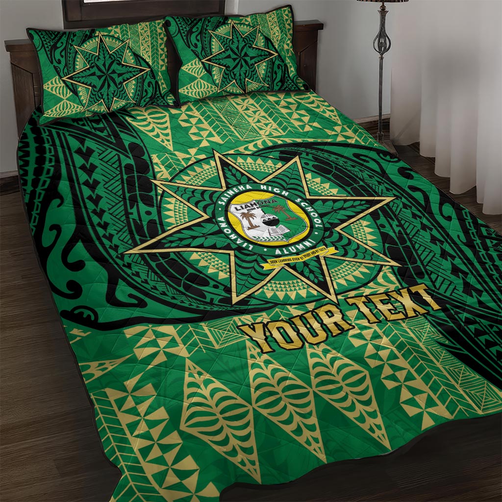 Personalised Tonga Saineha High School Quilt Bed Set Since 1978 Special Kupesi Pattern LT9 Green - Polynesian Pride