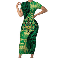 Personalised Tonga Saineha High School Short Sleeve Bodycon Dress Since 1978 Special Kupesi Pattern LT9 Long Dress Green - Polynesian Pride