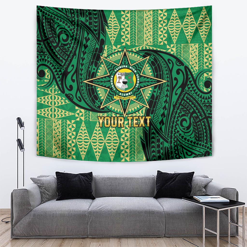 Personalised Tonga Saineha High School Tapestry Since 1978 Special Kupesi Pattern LT9 Green - Polynesian Pride
