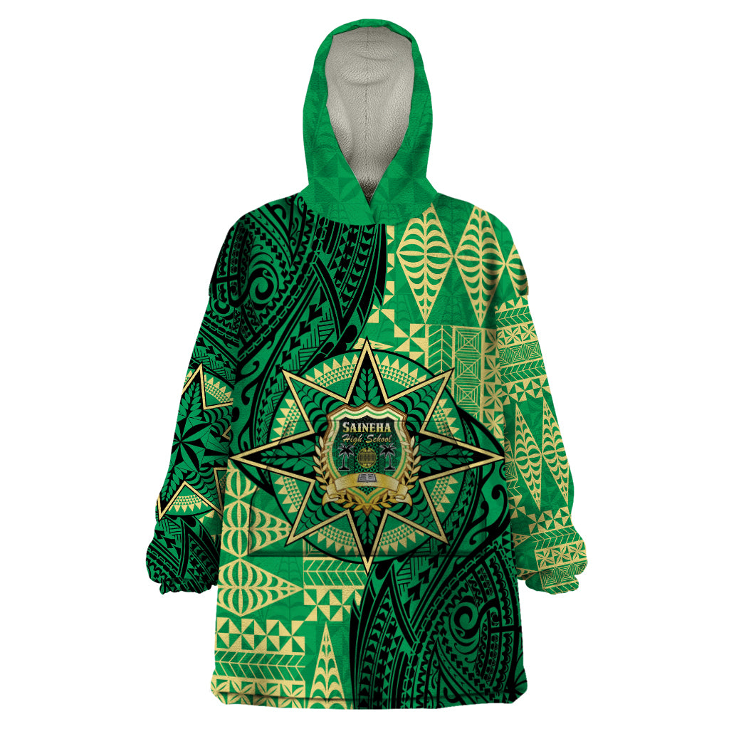 Personalised Tonga Saineha High School Wearable Blanket Hoodie Since 1978 Special Kupesi Pattern LT9 One Size Green - Polynesian Pride