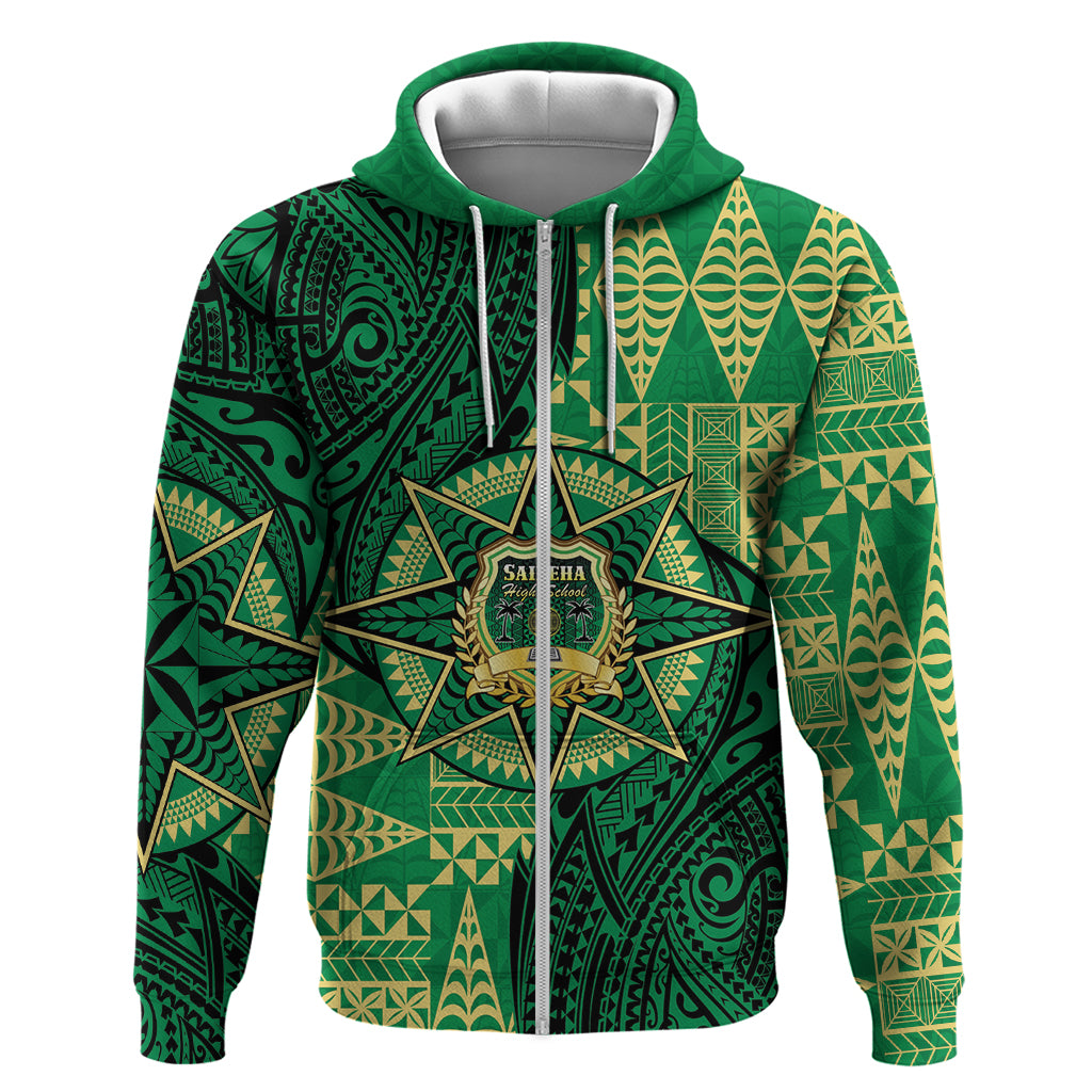 Personalised Tonga Saineha High School Zip Hoodie Since 1978 Special Kupesi Pattern LT9 Zip Hoodie Green - Polynesian Pride