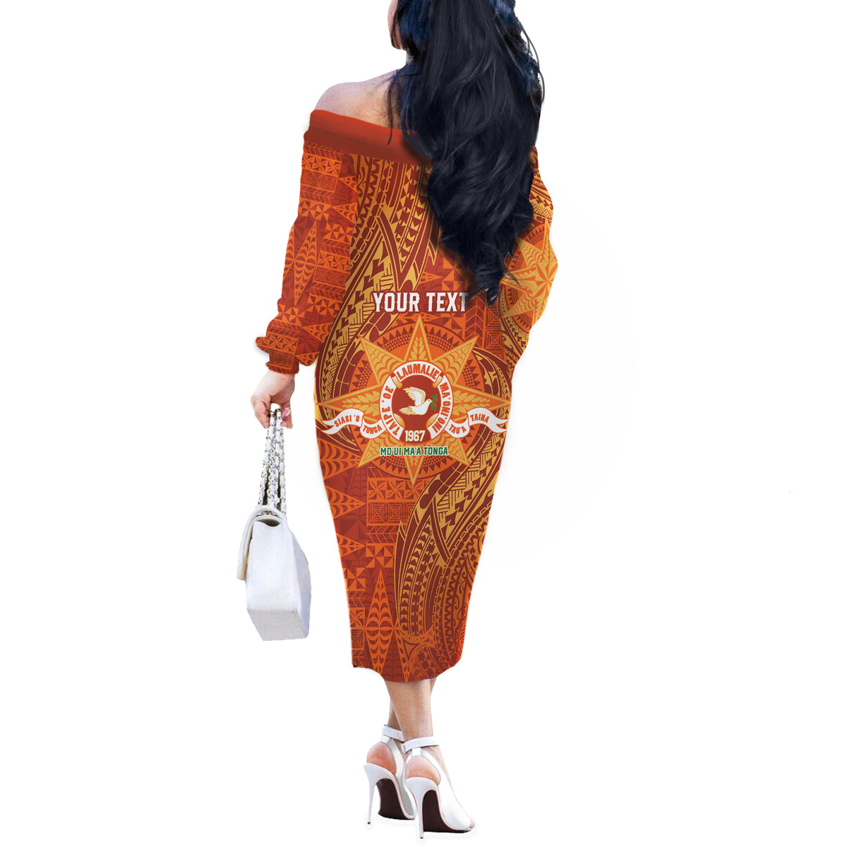 Personalised Tonga Tailulu College Off The Shoulder Long Sleeve Dress Since 1967 Special Kupesi Pattern Version 1 LT9 - Polynesian Pride