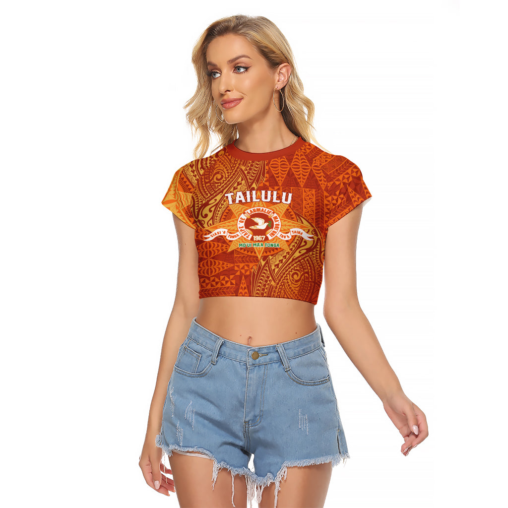 Personalised Tonga Tailulu College Raglan Cropped T Shirt Since 1967 Special Kupesi Pattern Version 1 LT9 Female Gold - Polynesian Pride
