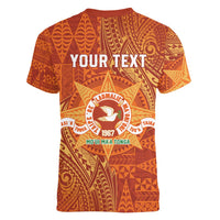 Personalised Tonga Tailulu College Women V-Neck T-Shirt Since 1967 Special Kupesi Pattern Version 1 LT9 - Polynesian Pride