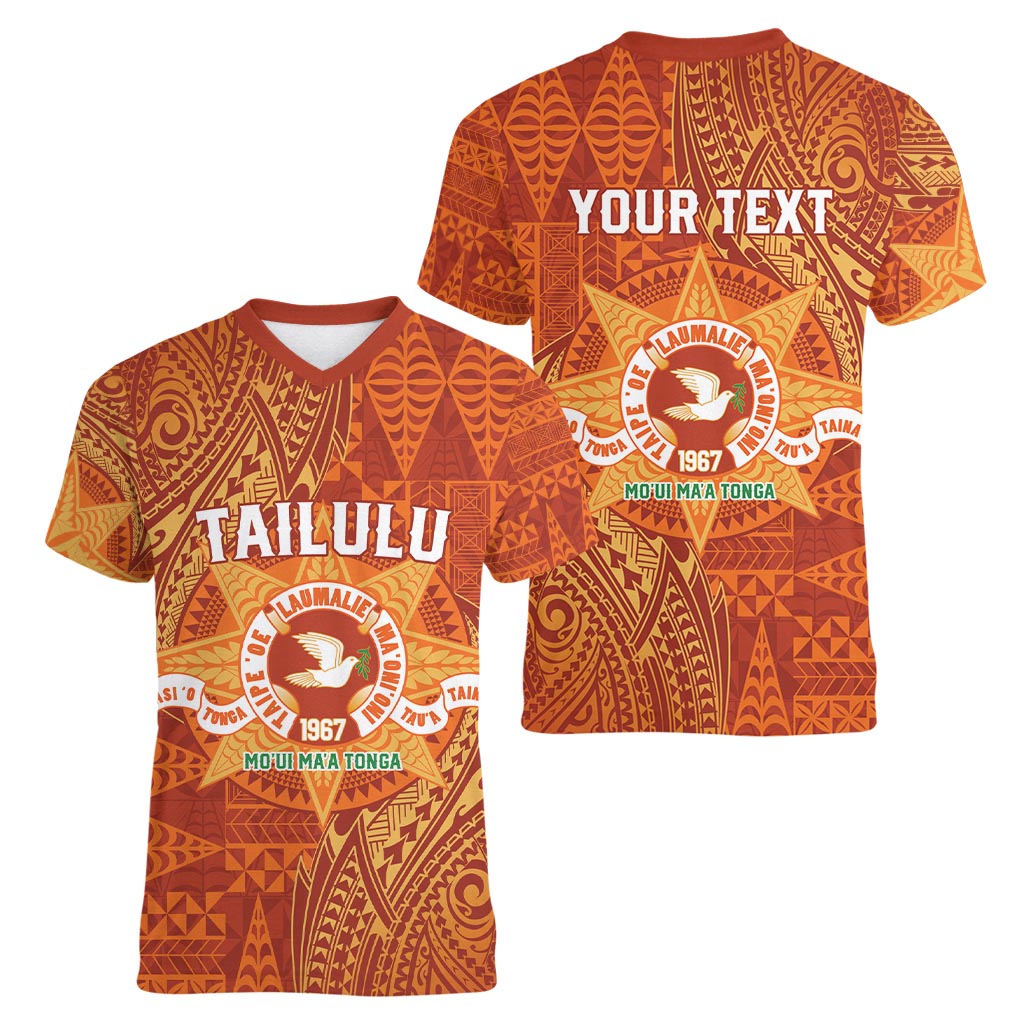 Personalised Tonga Tailulu College Women V-Neck T-Shirt Since 1967 Special Kupesi Pattern Version 1 LT9 - Polynesian Pride