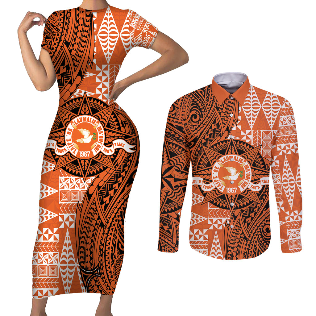 Personalised Tonga Tailulu College Couples Matching Short Sleeve Bodycon Dress and Long Sleeve Button Shirt Since 1967 Special Kupesi Pattern Version 2