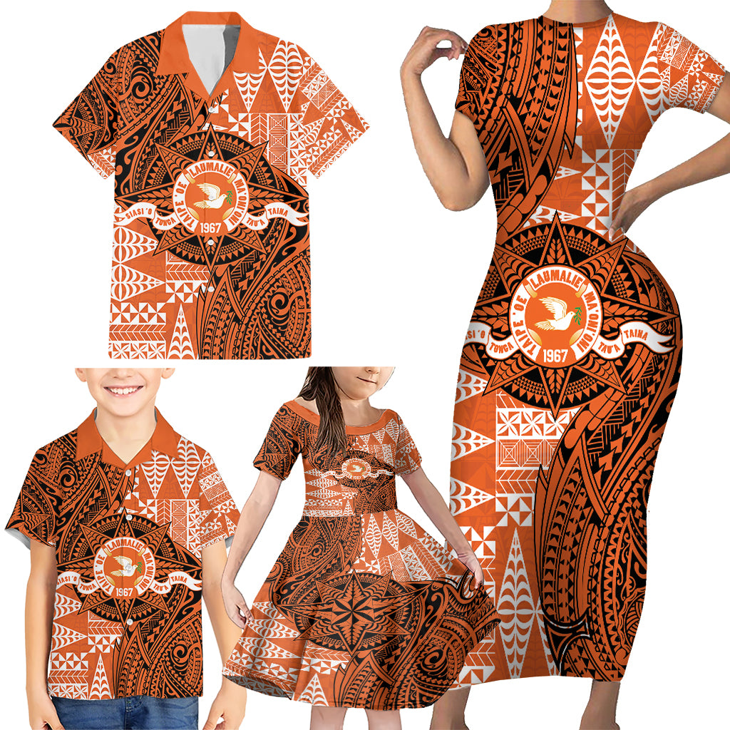 Personalised Tonga Tailulu College Family Matching Short Sleeve Bodycon Dress and Hawaiian Shirt Since 1967 Special Kupesi Pattern Version 2