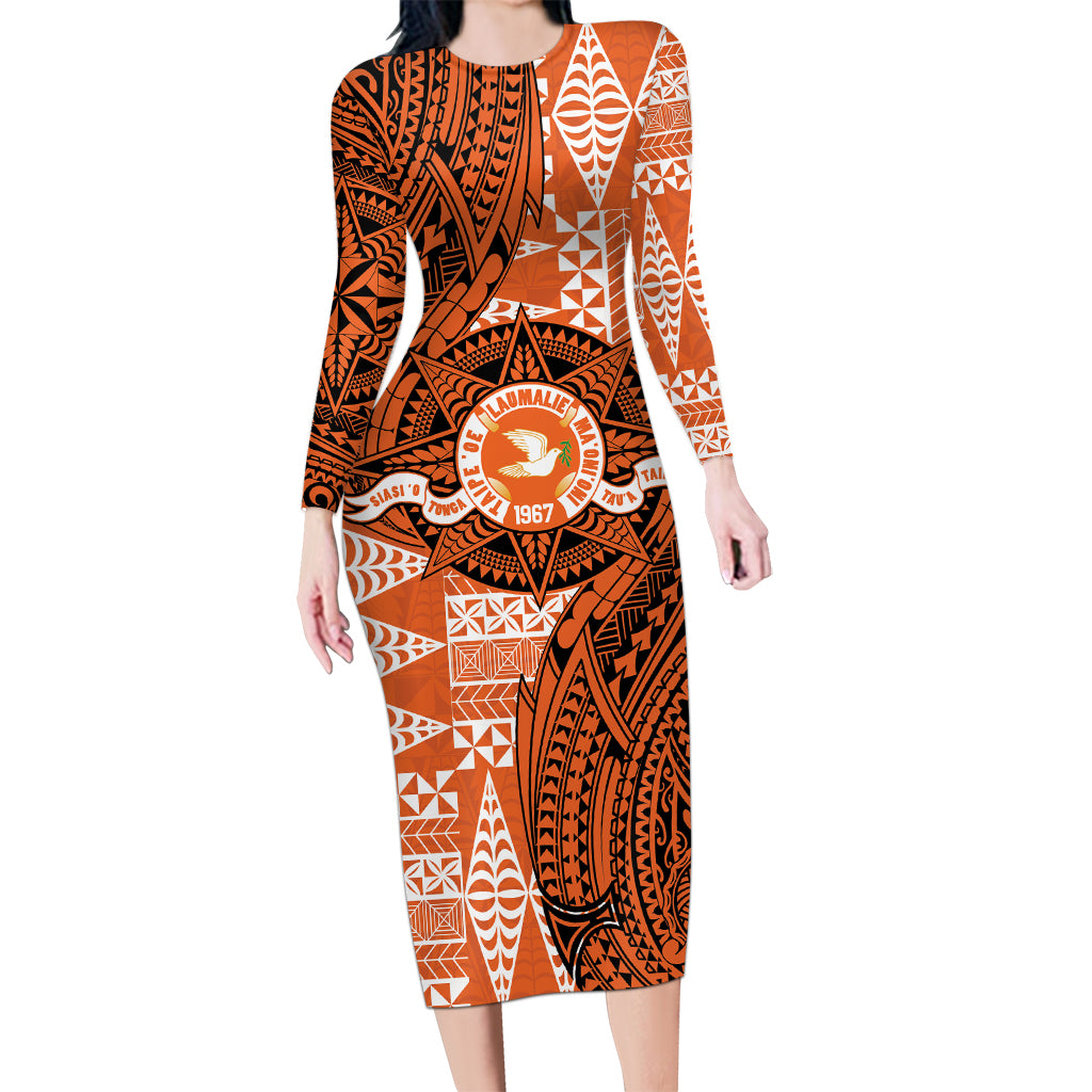 Personalised Tonga Tailulu College Long Sleeve Bodycon Dress Since 1967 Special Kupesi Pattern Version 2