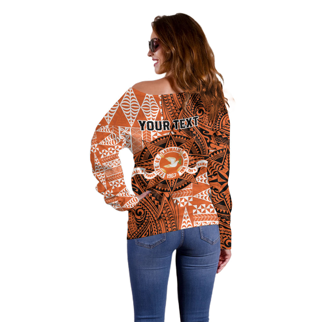 Personalised Tonga Tailulu College Off Shoulder Sweater Since 1967 Special Kupesi Pattern Version 2 LT9 - Polynesian Pride