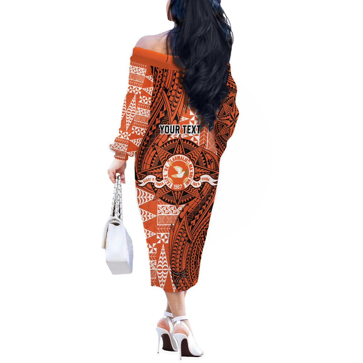 Personalised Tonga Tailulu College Off The Shoulder Long Sleeve Dress Since 1967 Special Kupesi Pattern Version 2 LT9 - Polynesian Pride