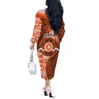 Personalised Tonga Tailulu College Off The Shoulder Long Sleeve Dress Since 1967 Special Kupesi Pattern Version 2 LT9 - Polynesian Pride
