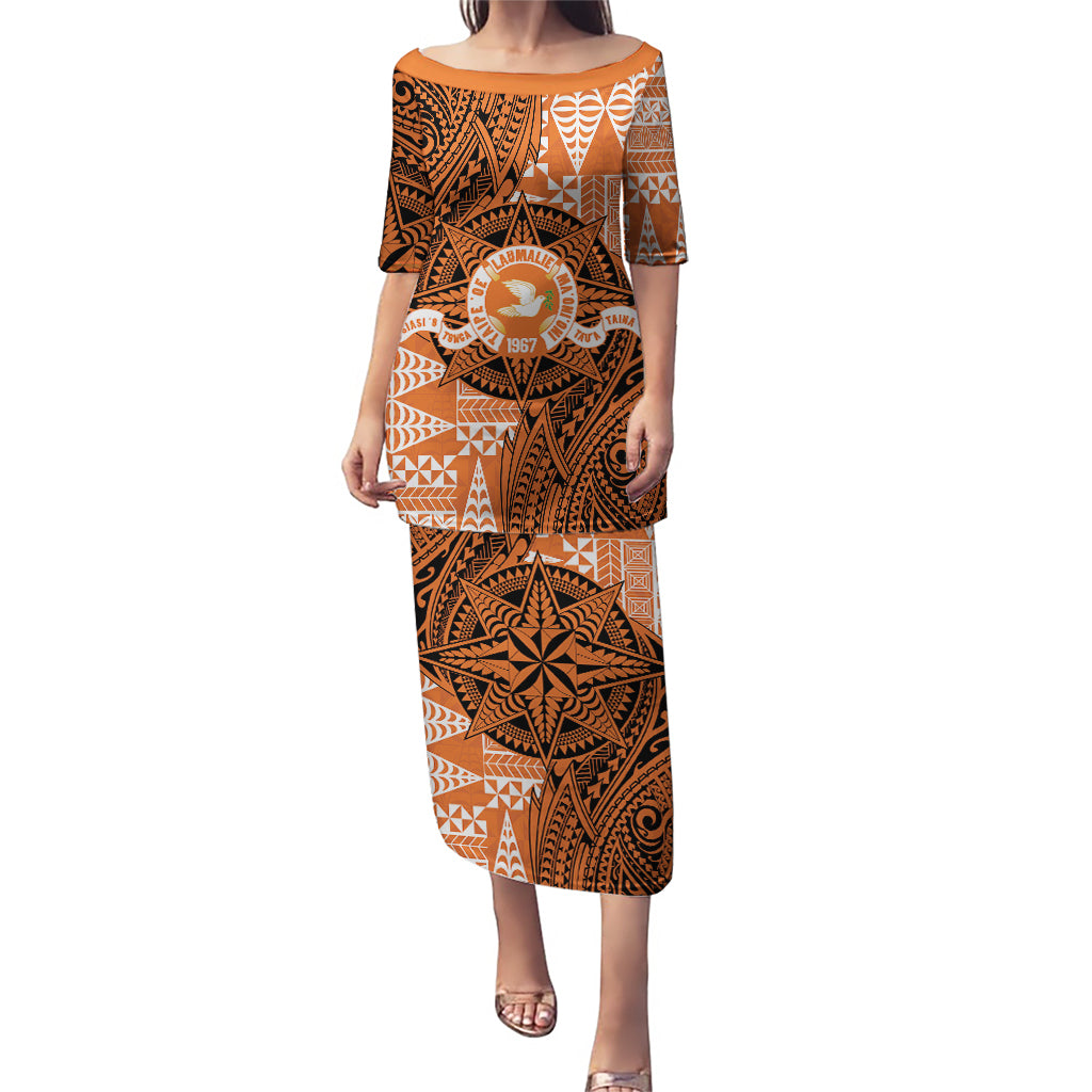 Personalised Tonga Tailulu College Puletasi Since 1967 Special Kupesi Pattern Version 2 LT9 Long Dress Black - Polynesian Pride