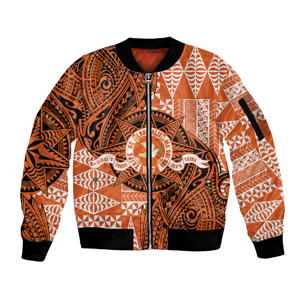 Personalised Tonga Tailulu College Sleeve Zip Bomber Jacket Since 1967 Special Kupesi Pattern Version 2